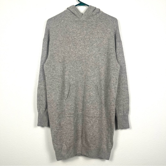 Naadam Wool & Cashmere Heather Gray Hooded Sweater Tunic Sweatshirt Dress Small - Picture 2 of 7